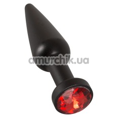 Анальна пробка з червоним кристалом Butt Jewellery Aluminium, чорна - Фото №1