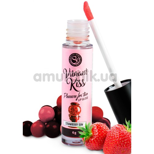 Блеск для губ с эффектом вибрации Secret Play Vibrant Kiss Pleasure For Two Lip Gloss Strawberry Gum - клубничная жвачка, 6 мл