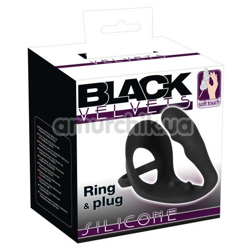 Стимулятор простаты с эрекционным кольцом Black Velvets Ring & Plug, черный