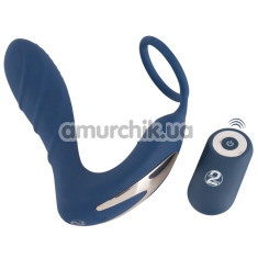 Вибростимулятор простаты с эрекционным кольцом Vibrating Prostate Plug With Cock Ring, синий - Фото №1