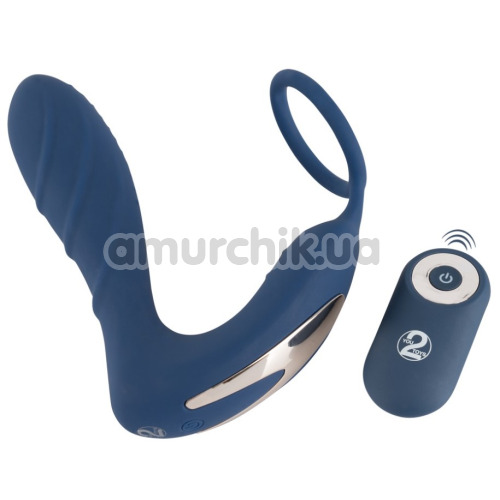 Вибростимулятор простаты с эрекционным кольцом Vibrating Prostate Plug With Cock Ring, синий - Фото №1