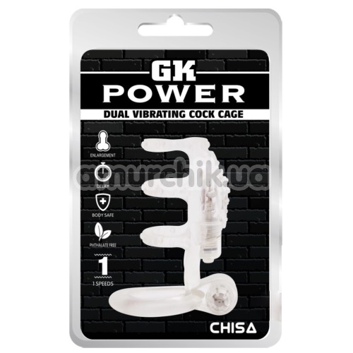 Насадка на пеніс з вібрацією GK Power Dual Vibrating Cock Cage, прозора