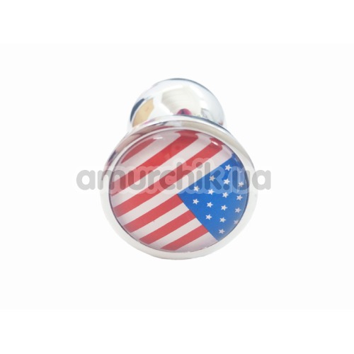 Анальная пробка с американским флагом Пикантные Штучки Small, серебряная
