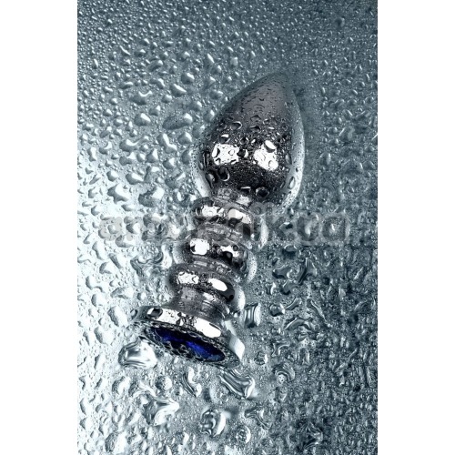 Анальная пробка с синим кристаллом Toyfa Metal 717055-6, серебряная