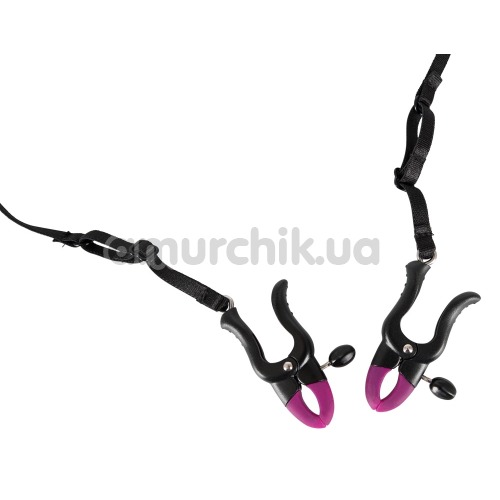 Трусики-стрінги із затискачами для статевих губ Bad Kitty Naughty Toys Pearl String with Silicone Clamps