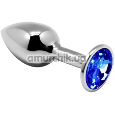 Анальная пробка с синим кристаллом Alive Anal Pleasure Mini Metal Butt Plug L, серебряная - Фото №1