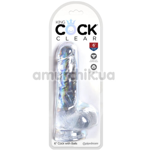 Фаллоимитатор King Cock Clear 6 Cock With Balls, прозрачный