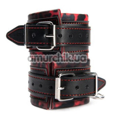Фіксатори для рук Argus Fetish Leopard Wrist Cuffs, червоно-чорні - Фото №1