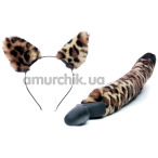 Анальная пробка с вибрацией, леопардовыми ушками и хвостом Tailz Waggerz, черная - Фото №1