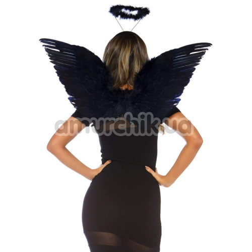 Комплект аксесуарів ангела Leg Avenue Feather Angel Wings & Halo Accessory Kit чорний: крила + німб