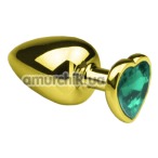 Анальная пробка с зеленым кристаллом SWAROVSKI Gold Heart Emerald S, золотая - Фото №1
