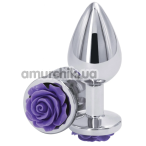 Анальна пробка з фіолетовою трояндою Rear Assets M, срібна - Фото №1