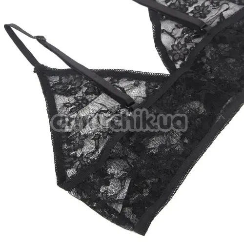 Комплект Star Night Lace Lingerie With Long Gloves, черный: бюстгальтер + трусики + перчатки