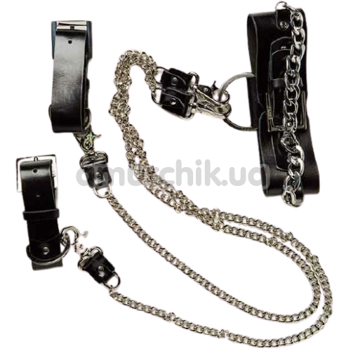 Нашийник з фіксаторами для рук DS Fetish Silver With Chain, чорний