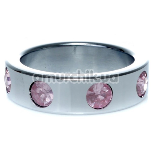 Эрекционное кольцо с розовыми кристаллами Boss Series Metal Ring Diamonds Large, серебряное