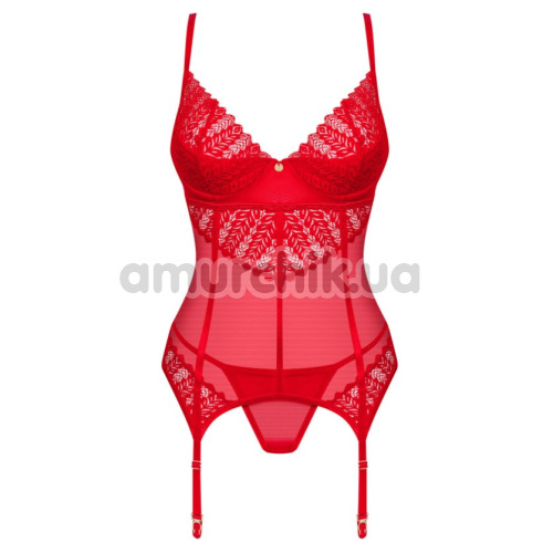 Комплект Obsessive Ingridia червоний: корсет + трусики-стрінги