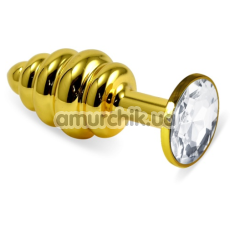Анальная пробка с прозрачным кристаллом Rosebud Spiral Metal Plug, золотая - Фото №1