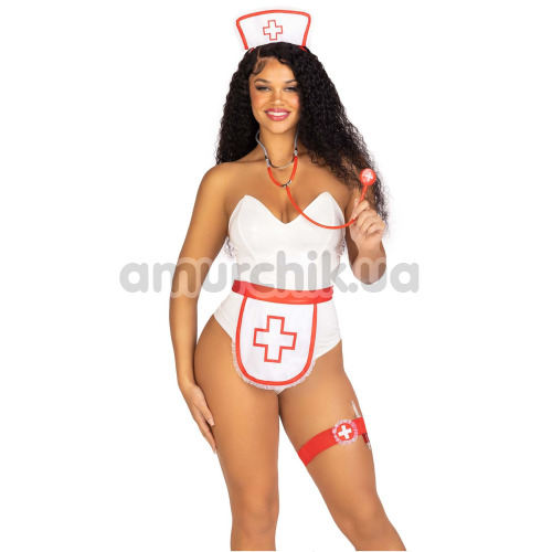 Костюм медсестры Leg Avenue Nurse Kit белый: фартук + чепчик + повязка на ногу + стетоскоп