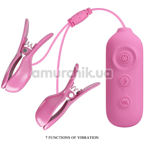 Зажимы для сосков с вибрацией и электростимуляцией Pretty Love Nipple Clips Romantic Wawe II, розовые