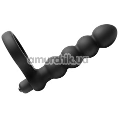 Анальная насадка с вибрацией Frisky Double Fun Cock Ring + Double Penetration Vibe, черная - Фото №1