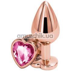 Анальная пробка с розовым кристаллом SWAROVSKI в виде сердца Rear Assets М, золотая - Фото №1