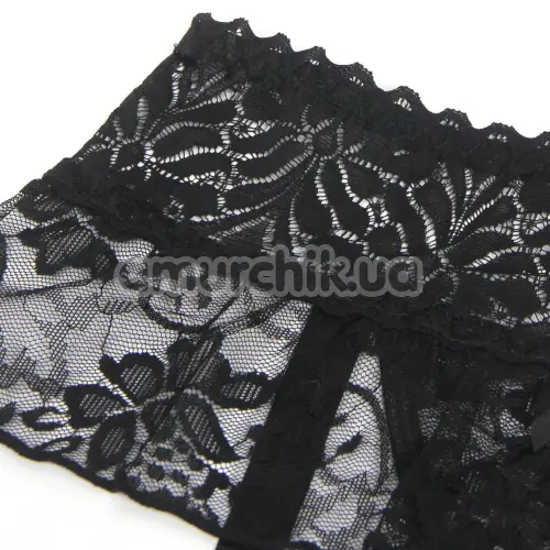 Комплект Star Night Lace Flower Set, чорний: пояс для панчіх + трусики