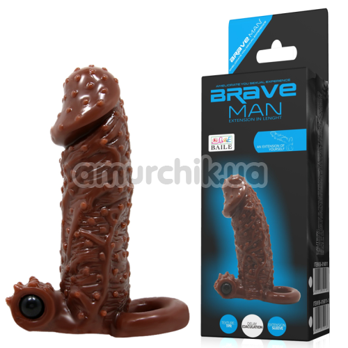 Насадка на пеніс з вібрацією Brave Man 016010, коричнева