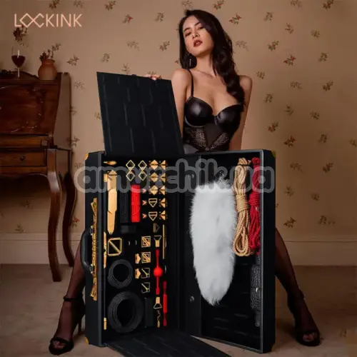 Бондажний набір Lockink All-in-1 BDSM Play Kit Crocodile Leather, чорно-червоний