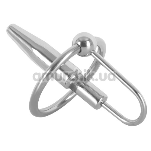 Уретральная вставка с эрекционным кольцом Sextreme Steel Penisplug 3, серебряная - Фото №1