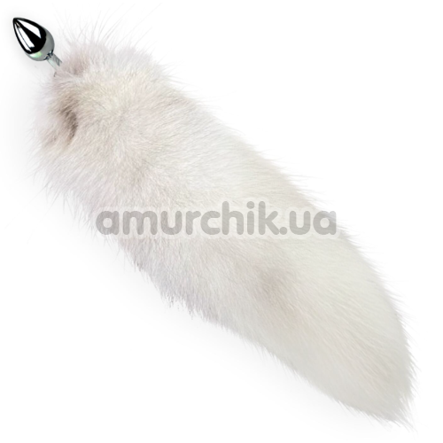 Анальна пробка з білим хвостиком Art Of Sex Metal Butt Plug White Fox M, срібна