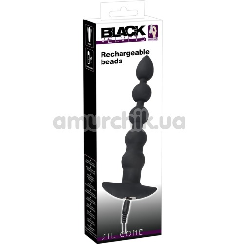 Анальная цепочка с вибрацией Black Velvets Rechargeable Beads, черные