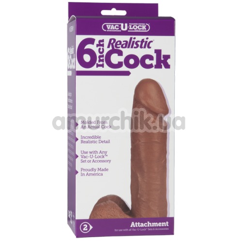 Фалоімітатор Vac-U-Lock 6 Inch Realistic Cock, коричневий