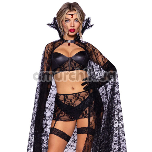 Костюм вампіра Leg Avenue Vampire Temptress Costume черный: топ + спідниця + трусики + прикраса на лоб + накидка