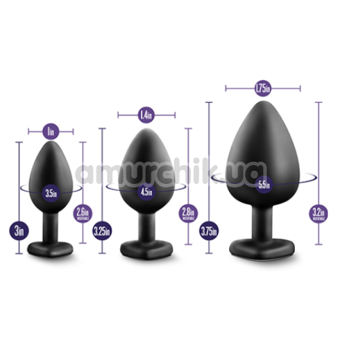 Набір анальних пробок з прозорими кристалами Luxe Bling Plugs Trainer Kit, чорний