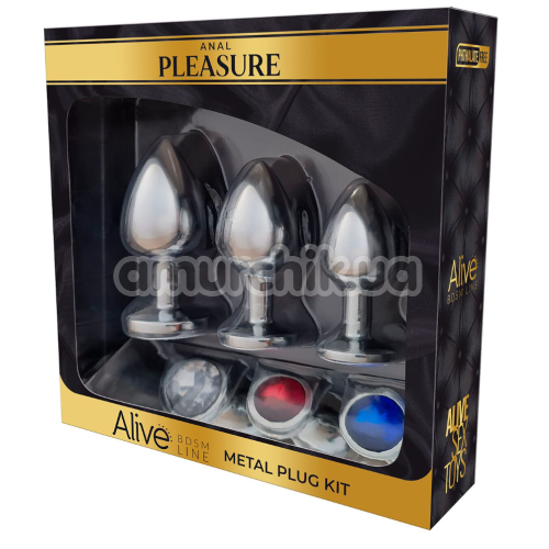 Набор анальных пробок Alive Anal Pleasure Metal Plug Kit, серебряный