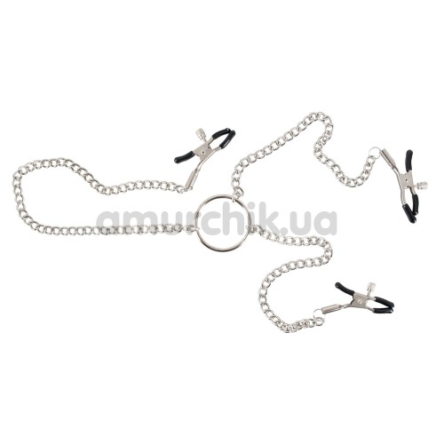 Зажимы для сосков и клитора Nipple and Clit Chain, серебряные - Фото №1