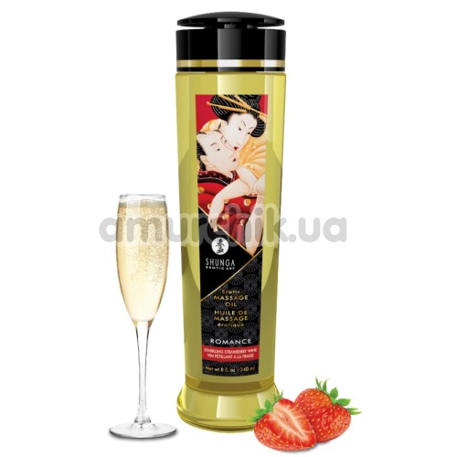 Масажна олія Shunga Erotic Massage Oil Romance Sparkling Strawberry Wine - полуничне вино, 240 мл - Фото №1