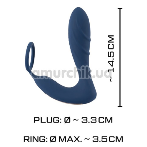 Вібростимулятор простати з ерекційним кільцем Vibrating Prostate Plug With Cock Ring, синій