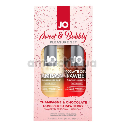 Набір оральних лубрикантів JO Sweet&Bubbly Shampagne & Chocolate Covered Strawberry - Фото №1