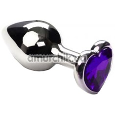 Анальна пробка з фіолетовим кристалом SWAROVSKI Silver Heart Purple Topaz Small, срібна - Фото №1