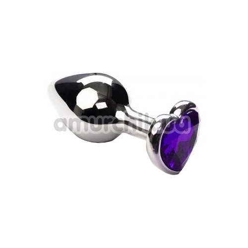 Анальная пробка с фиолетовым кристаллом SWAROVSKI Silver Heart Purple Topaz Small, серебряная