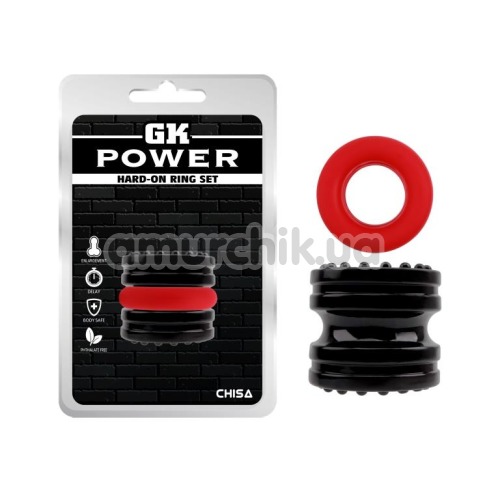 Набор из 2 эрекционных колец GK Power Hard-On Ring Set, красно-черный