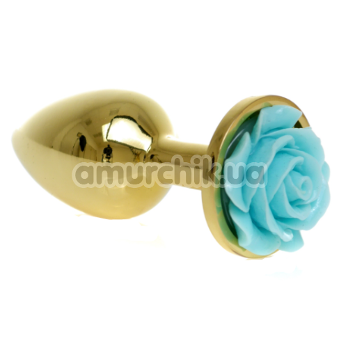 Анальная пробка с бирюзовой розочкой Exclusivity Jewellery Gold Rose Plug, золотая - Фото №1