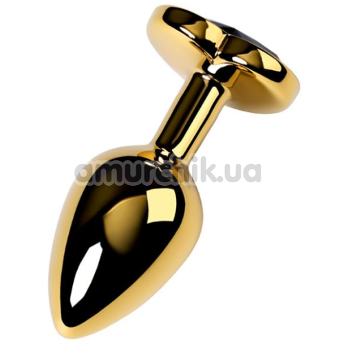 Анальная пробка с черным кристаллом Toyfa Metal Heart 717016, золотая