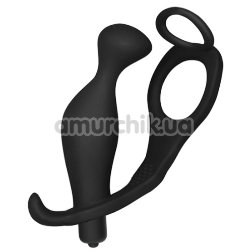 Анальная пробка с эрекционным кольцом и вибрацией Ass-Rasca Prostate Plug Combo, черная - Фото №1