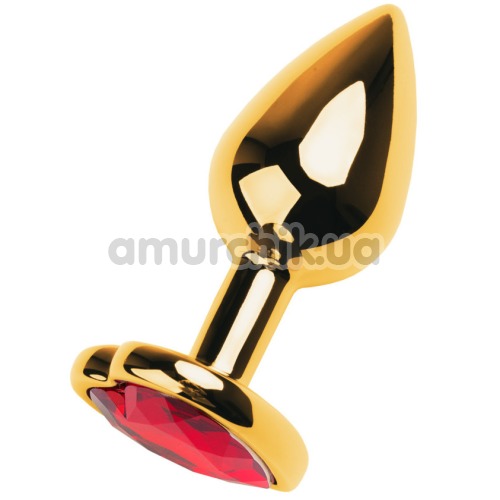 Анальна пробка з червоним кристалом Toyfa Metal Heart 717016, золота