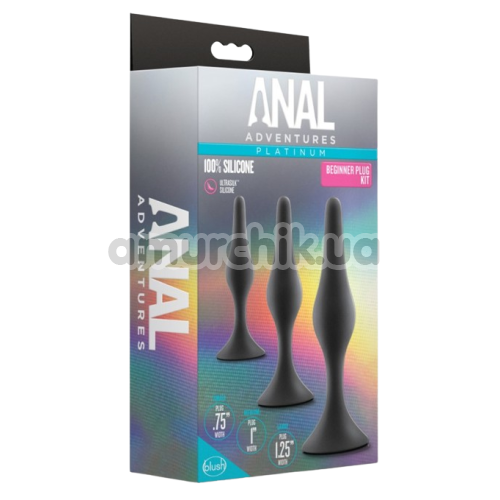 Набор анальных пробок Anal Adventures Platinum Beginner Plug Kit, черный