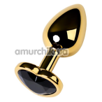 Анальная пробка с черным кристаллом Toyfa Metal Heart 717016, золотая - Фото №1