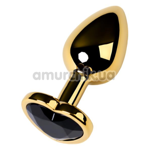 Анальная пробка с черным кристаллом Toyfa Metal Heart 717016, золотая - Фото №1