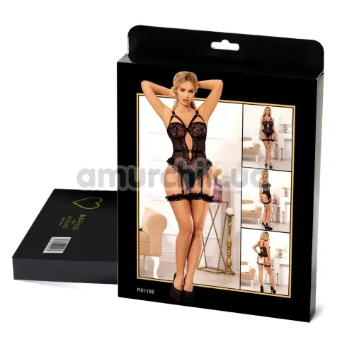 Боди с подвязками Star Night Mesh & Lace Garter Teddy, черное